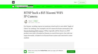 
                            3. RTSP hack a $15 Xiaomi WiFi IP Camera – Hacker Noon
