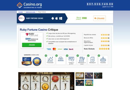 
                            6. Ruby Fortune Casino 2019 - Bonus GRATUIT de C$750 - Casino.org
