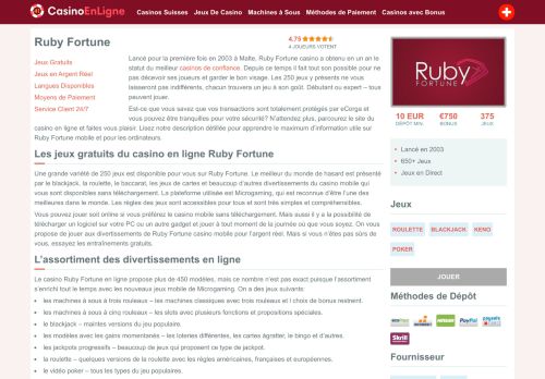 
                            4. Ruby Fortune casino en ligne en Suisse | Jouer avec onlinecasino41 ...