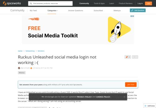 
                            6. Ruckus Unleashed social media login not working :-( - Wireless ...