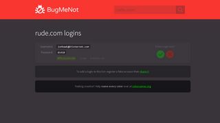 
                            1. rude.com logins - BugMeNot