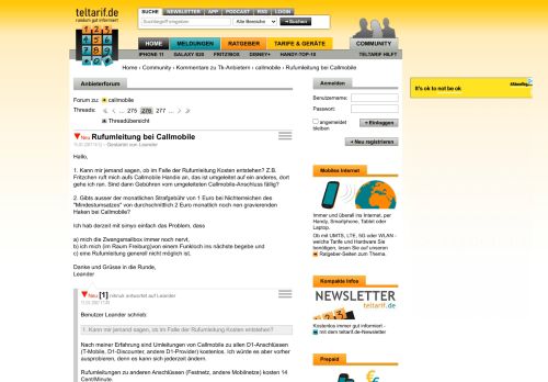 
                            12. Rufumleitung bei Callmobile - teltarif.de Community