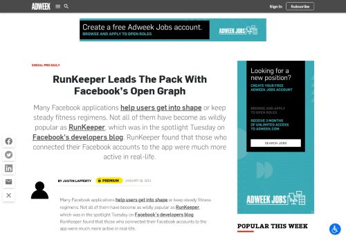 
                            13. RunKeeper Leads The Pack With Facebook's Open Graph – Adweek