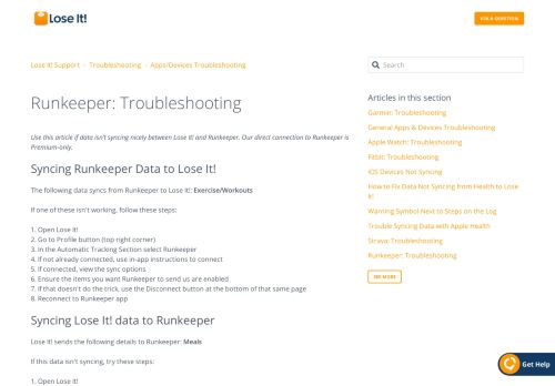 
                            10. Runkeeper: Troubleshooting – Lose It! Support