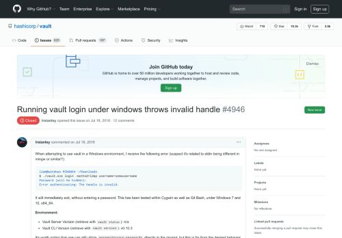 
                            7. Running vault login under windows throws invalid handle · Issue ...