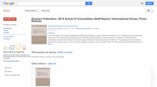 
                            10. Russian Federation: 2014 Article IV Consultation-Staff Report; ...