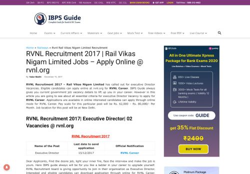RVNL Recruitment 2017 | Rail Vikas Nigam Limited Jobs - Apply Online