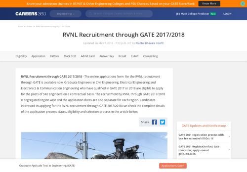 RVNL Recruitment through GATE 2017/2018 - Apply Online here