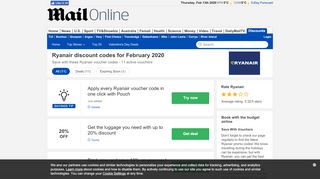 
                            5. Ryanair discount code - UP TO 20% OFF in February - Daily Mail