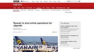 
                            10. Ryanair to shut online operations for upgrade - BBC News