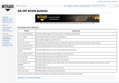 
                            9. SA-MP RCON Befehle – Nitradopedia