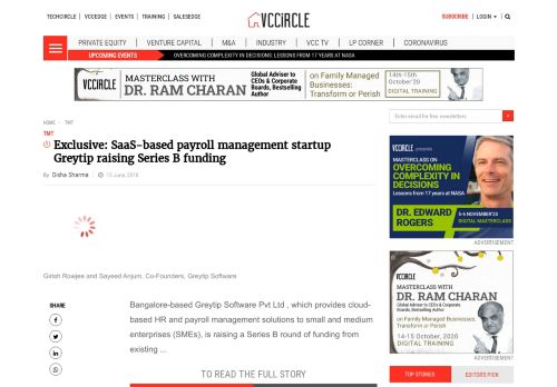 
                            9. SaaS-based payroll management startup Greytip raising Series B ...