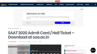 
                            1. SAAT 2018 Admit Card / Hall Ticket (soa.ac.in) Released – ...