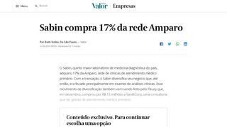 
                            9. Sabin compra 17% da rede Amparo | Valor Econômico