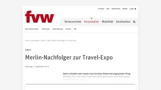 
                            10. Sabre: Merlin-Nachfolger zur Travel-Expo - FVW.de