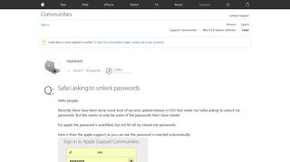 
                            2. Safari asking to unlock passwords - Apple Community