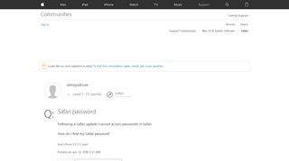 
                            1. Safari password - Apple Community