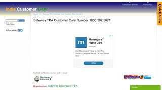 
                            5. Safeway TPA Customer Care Number 1800 102 5671 | India ...