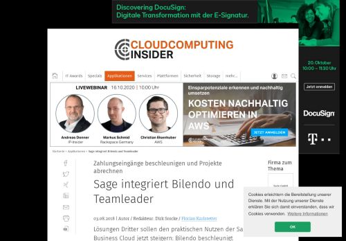 
                            12. Sage integriert Bilendo und Teamleader - CloudComputing-Insider