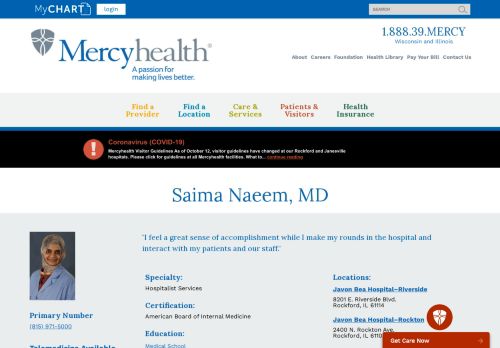 
                            10. Saima Naeem MD | Rockford, IL | Hospitalist - Mercyhealth