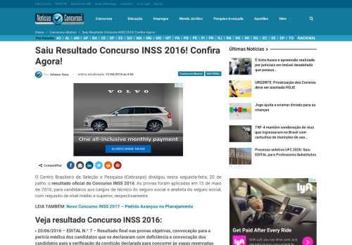 
                            8. Saiu Resultado Concurso INSS 2016! Confira Agora! - Notícias ...