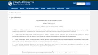
                            2. Sakarya Üniversitesi | Öğrenci İşleri Dairesi Başkanlığı | Kayıt İşlemleri