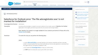 
                            8. Salesforce for Outlook error 'The file adxregistrator.exe' is not marked ...