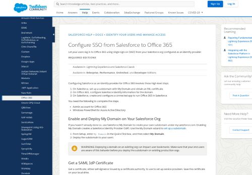 
                            6. Salesforce から Office 365 への SSO の設定 - Salesforce Help