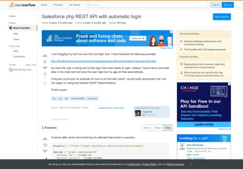 
                            8. Salesforce php REST API with automatic login - Stack Overflow