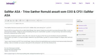 
                            9. SalMar ASA - Trine Sæther Romuld ansatt som COO & CFO i SalMar ...