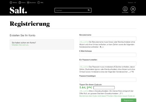 
                            7. Salt Mobile - Registrierung
