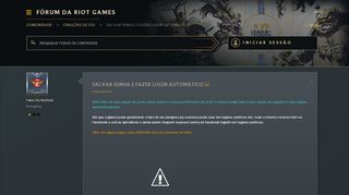 
                            13. SALVAR SENHA E FAZER LOGIN AUTOMÁTICO - Fórum de League of Legends
