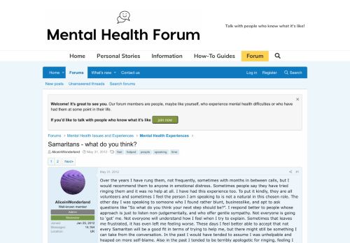 
                            12. Samaritans - what do you think? | Mental Health Forum