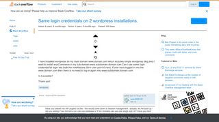 
                            12. Same login credentials on 2 wordpress installations. - Stack Overflow