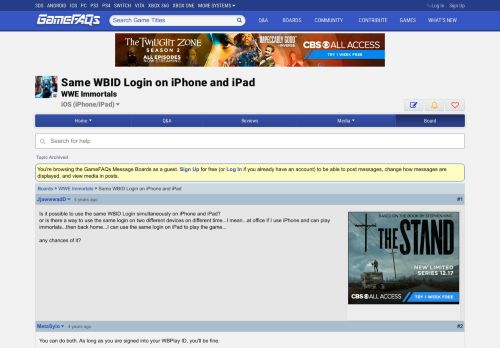 
                            11. Same WBID Login on iPhone and iPad - WWE Immortals Message ...