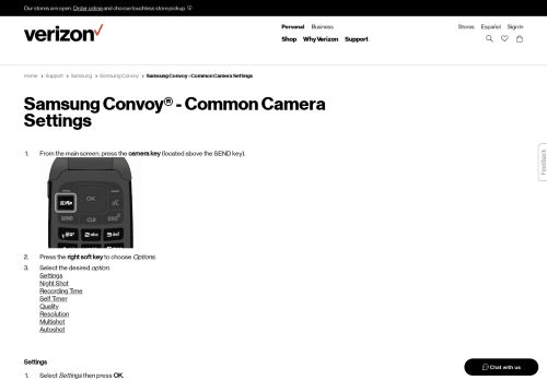 
                            9. Samsung Convoy - Common Camera Settings | Verizon Wireless