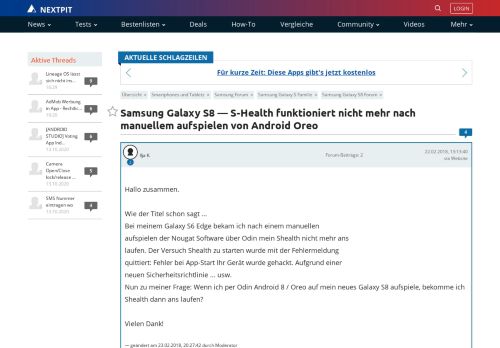 
                            10. Samsung Galaxy S8 — S-Health funktioniert nicht mehr nach ...