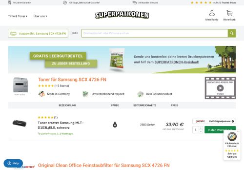 
                            11. Samsung SCX 4726 FN Toner | Superpatronen-Qualität