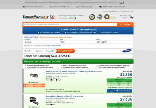 
                            12. Samsung SCX-4726FN Toner kaufen Sie nun günstig bei TonerPartner!