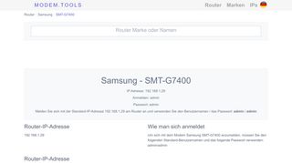 
                            10. Samsung SMT-G7400 Standard-Router-Login und Passwort