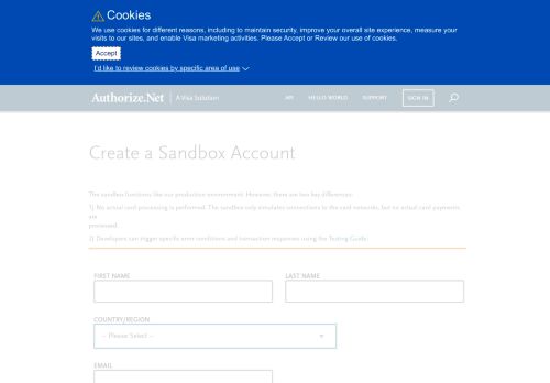 
                            3. Sandbox Account - Authorize.net Developer