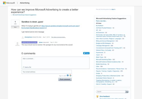 
                            4. Sandbox is down, gues! – Bing Ads Feature Suggestions