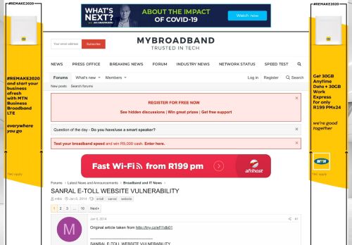 
                            5. SANRAL E-TOLL WEBSITE VULNERABILITY | MyBroadband