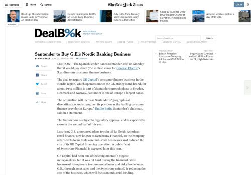 
                            9. Santander to Buy G.E.'s Nordic Banking Business - The New York ...