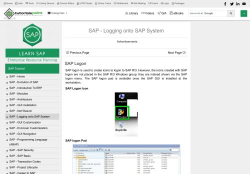 
                            5. SAP Logging onto SAP System - Tutorialspoint