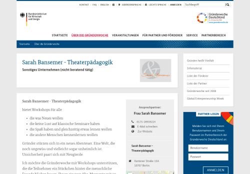 
                            7. Sarah Bansemer - Theaterpädagogik - Partner: Gründerwoche ...
