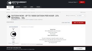 
                            9. Satoshi Now - UP TO 18000 satoshi per hour - 25% referral - SSL - Cryptocurrency Talk