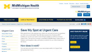 
                            12. Save My Spot at Urgent Care - MidMichigan Health