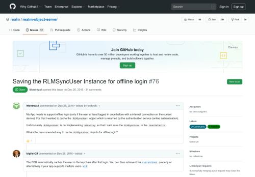 
                            12. Saving the RLMSyncUser Instance for offline login · Issue #76 ...