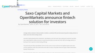 
                            11. Saxo Capital Markets and OpenMarkets announce fintech ...